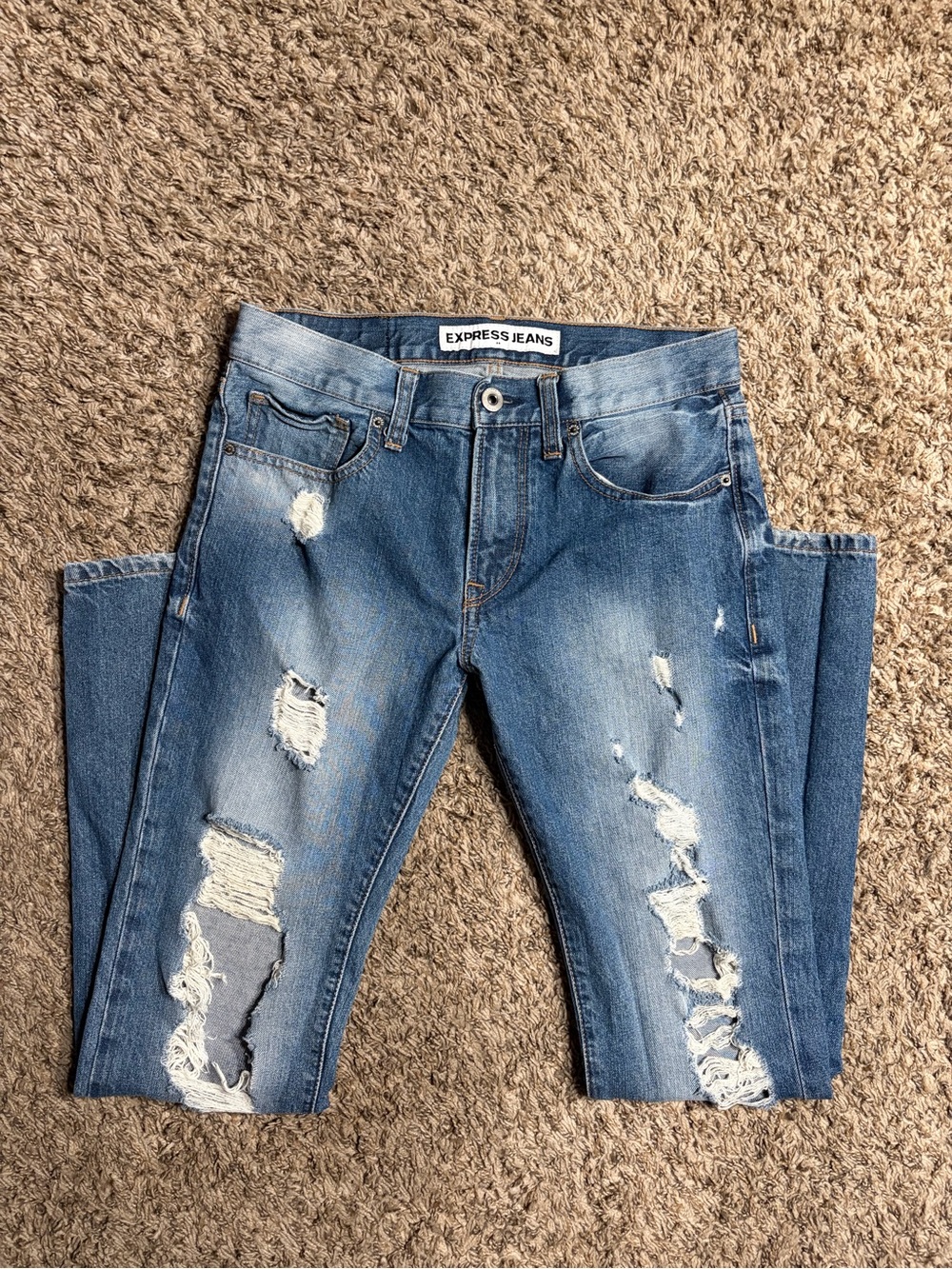 Men’s Distressed Blue Denim Skinny Jeans
